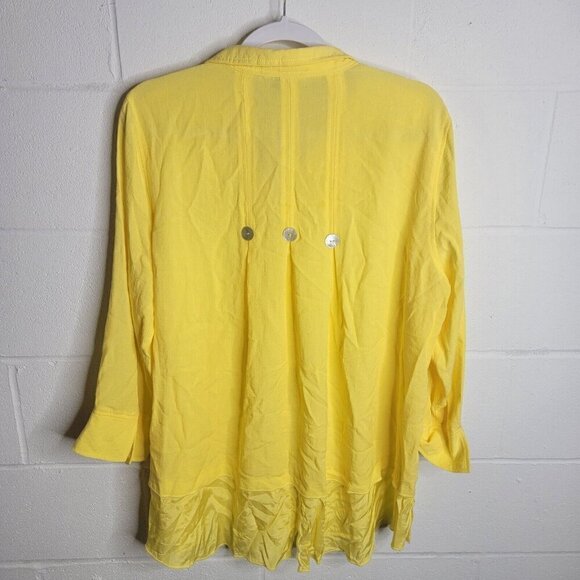 John Mark Womens Large Yellow Lagenlook Layered Button Detail Tunic Boho Hippie - Picture 2 of 6